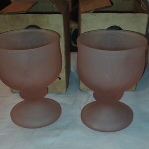Vintage Pink Frosted Glass Goblets